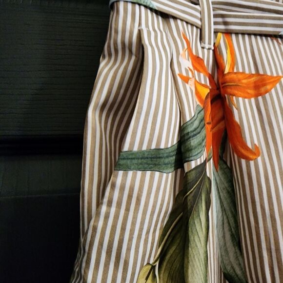 ZARA Floral and Striped Poplin Culottes - Picture 7 of 14